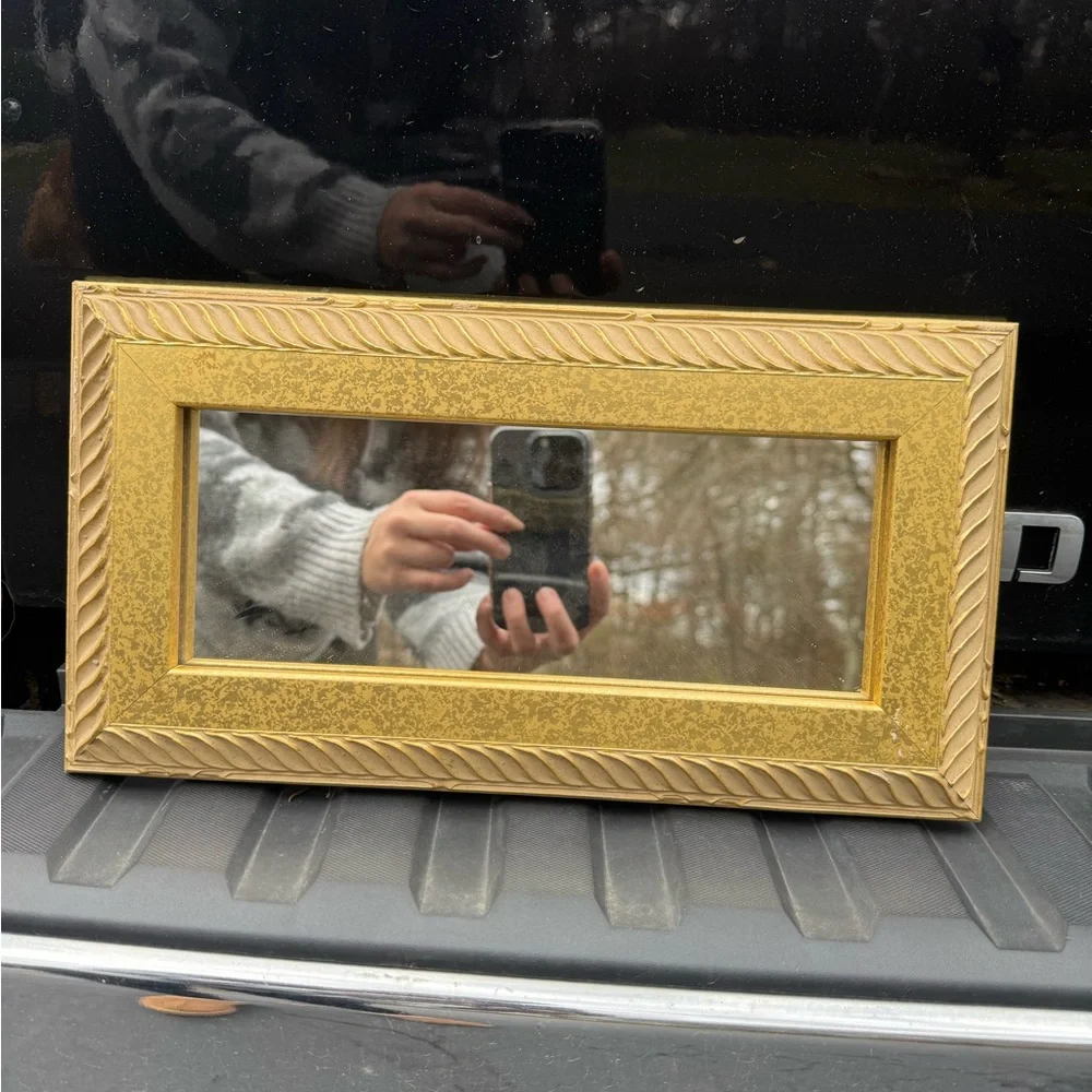 Gold Rectangular Mirror with Decorative Frame